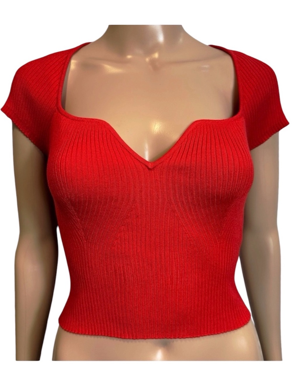 H&M Ribbed Knit Red Cropped Top